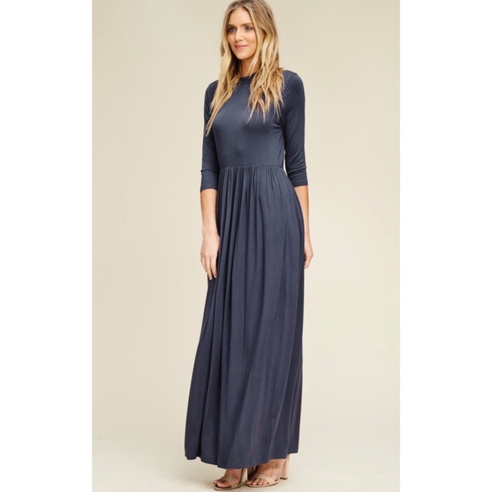Long Sleeved Round Neck Maxi-Navy